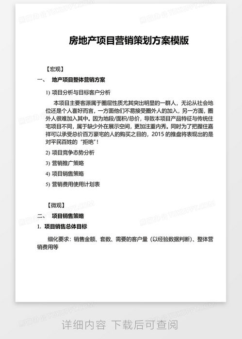 公司房地产项目营销策划方案模版word模板下载 营销策划方案 熊猫办公